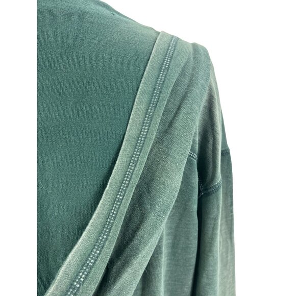 RARE Free People Green Casual Boho Oversized Plunging V-Neck Hooded Tunic Top - Picture 8 of 16
